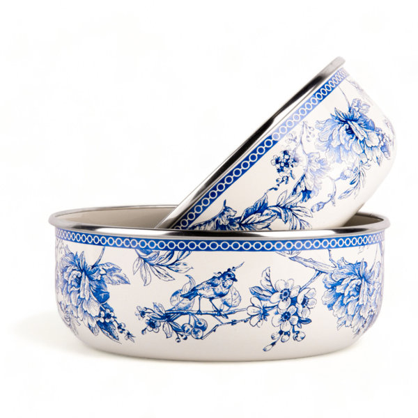 Charlton Home® Blue Toile de Jouy Enamel Stackable Storage Bowls Wayfair
